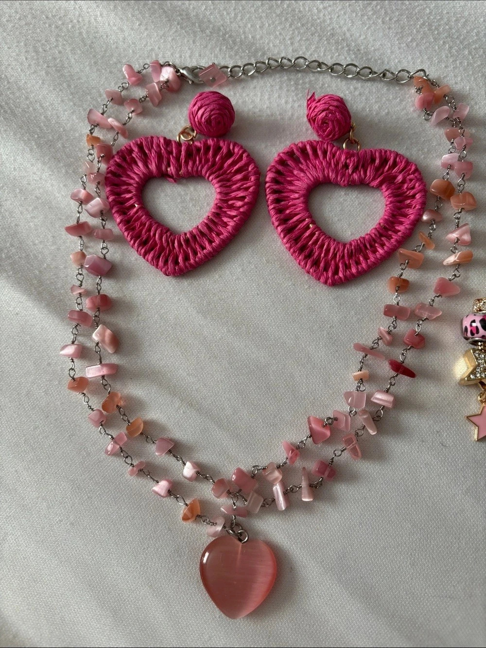 Pink Heart Jewelry Set Like New